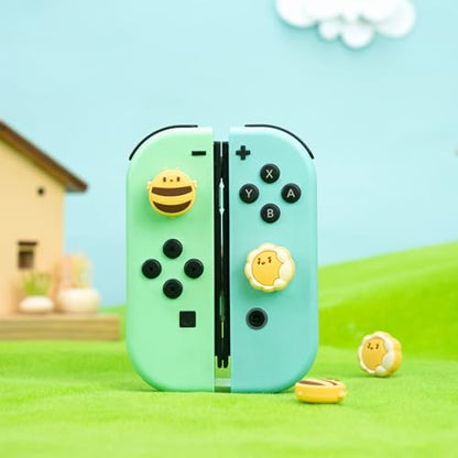 GeekShare Cute Silicone Joy Con Thumb Grip Caps, Joystick Cover Compatible with Switch/OLED/Switch Lite,4PCS - Sunflower & Bee - color: Yellow, Black