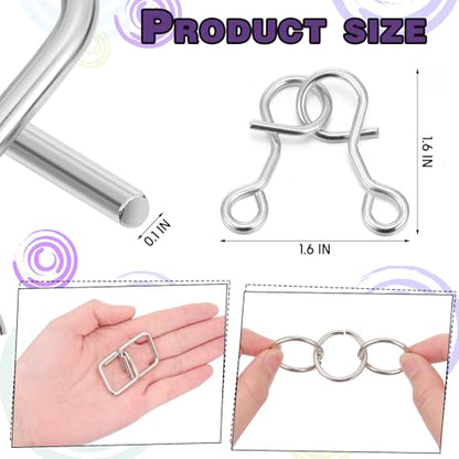 Metal Wire Puzzle Set of 8 with Pouch, Brain Teaser Puzzles IQ Test Ring Disentanglement Unlock Interlock Game Trick Metal for Party Favor Challenge(D Style) - style: D Style