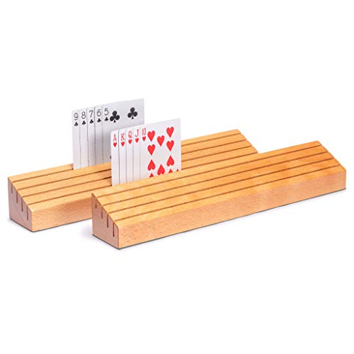 Yellow Mountain Imports Extra-Wide Solid Beechwood Playing Card Holders - Set of 2 - size: 13.8”