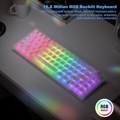 Womier 60% Keyboard Gaming, Wireless Mechanical Creamy Keyboard QMK/VIA | Topographic Hot-Swappable BT5.0/2.4G/USB-C RGB Key board Double-Layer Clear Keycaps for Mac/Win/Gaming (Q61 V2) - color: C-White Transparency