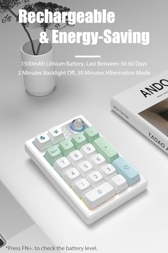 Gasket Creamy Mechanical Numpad Programmable Keypad RGB LED Backlit | Wireless 2.4G/Bluetooth 5.0/Wired USB-C Hot Swappable Macro Number Pad Rechargeable Numeric Keyboard Metal Knob for Win/Mac - color: Mint