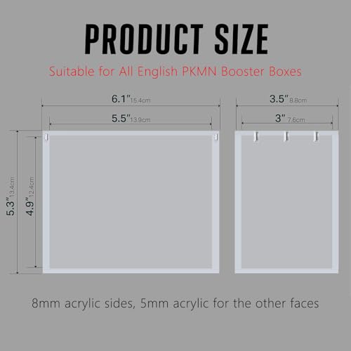 PKMN Booster Box Acrylic Case Magnetic - Ultra Thick 8mm + 5mm Acrylic Booster Box Protector Case Clear Display Stackable Hard Compatible with PKMN Booster Boxes with Strong Magnets Easy Top Loading - size: 5.5"L x 3"W x 4.9"H