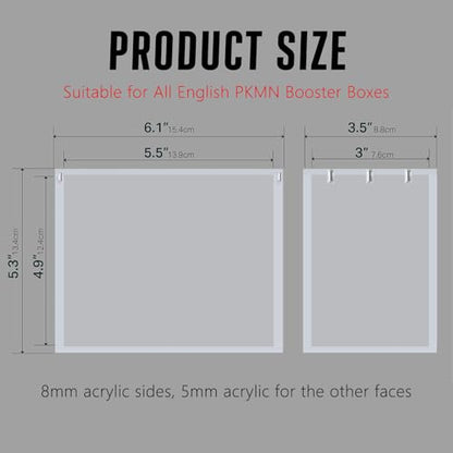 PKMN Booster Box Acrylic Case Magnetic - Ultra Thick 8mm + 5mm Acrylic Booster Box Protector Case Clear Display Stackable Hard Compatible with PKMN Booster Boxes with Strong Magnets Easy Top Loading - size: 5.5"L x 3"W x 4.9"H