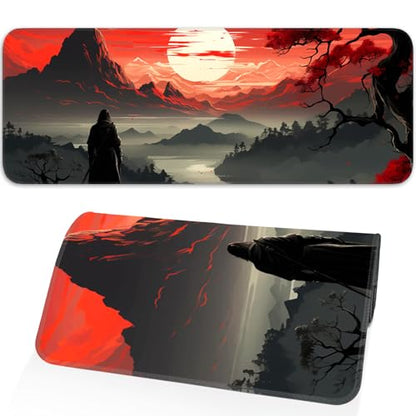 Japanese Gaming Mouse Pad, Non-Slip Rubber Base with Stitched Edge Mouse Pad for Office, Laptop, 31.5x11.8 Inch Anime Gaming Keyboard Pad - color: Red Moon Canyon