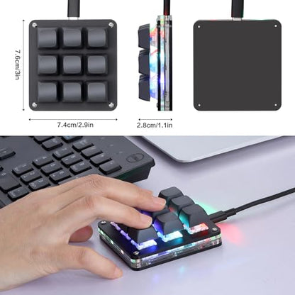 Koolertron Macro Programmable Keypad, One Handed Programmable Mechanical Keyboard, RGB Blue Switch Hot Swappable, 9 Keys Backlit Keypad for Working and Gaming, Black - size: 9-key (No Knob)