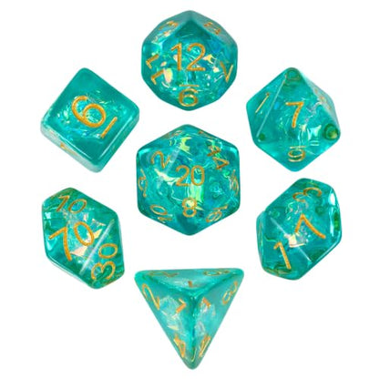 UDIXI DND Dice Set Cyan Polyhedral Dice Set Sparkling Inclusions for D&D | Resin Material, Velvet Storage Bag, DM Gift, for Dungeons and Dragons Role Playing Games Tabletop Games - color: Cyan