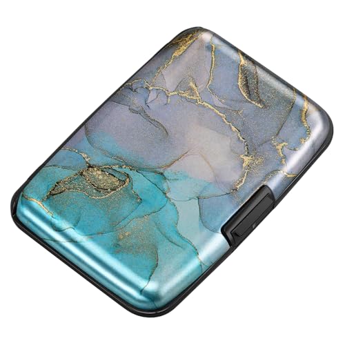 Mini RFID Aluminum Wallet Credit Cards Holder Business Card Case Metal ID Case for Men Women（Blue Purple Marble - color: Blue Purple Marble