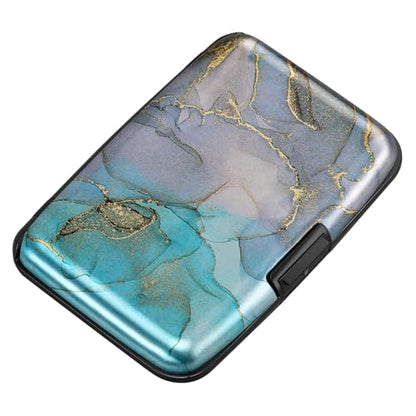 Mini RFID Aluminum Wallet Credit Cards Holder Business Card Case Metal ID Case for Men Women（Blue Purple Marble - color: Blue Purple Marble