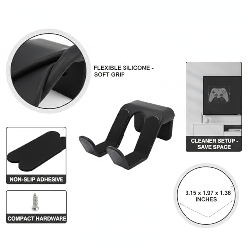 Silicone Wall Mount for Game Controllers, Flexible Non-Slip Holder for Gaming Room Organization, Compact Rack Saves Desk Space - color: Black