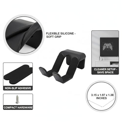 Silicone Wall Mount for Game Controllers, Flexible Non-Slip Holder for Gaming Room Organization, Compact Rack Saves Desk Space - color: Black