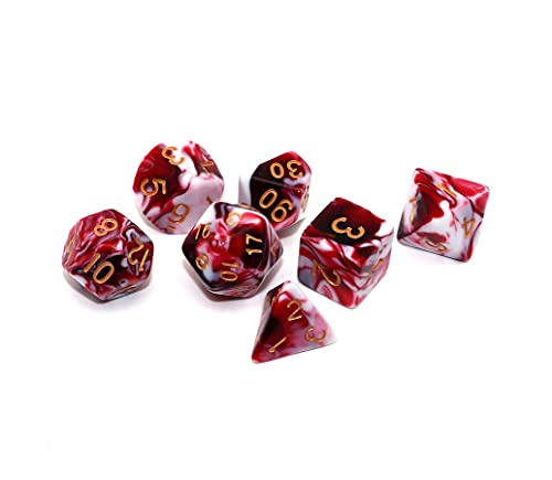 DND Dice Set Red Mix White Dice for Dungeon and Dragons D&D MTG 7-Die RPG Polyhedral Dice - color: Red Mixed White