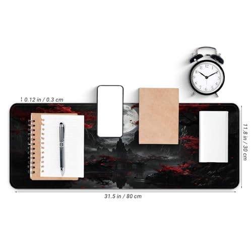 Gaming Mouse Pad with Anti-Slip Rubber Base, Extended Large Computer Mouse Mat with Stitched Edges, Long XL Anime Mousepad for Laptop and Keyboard, 31.5 x 11.8 inch (Dark Full Moon) - color: Dark Full Moon