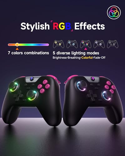 EasySMX X05 2.4g Wireless Gaming Controller for PC/Steam/iPhone/Android/Switch - Bluetooth Controller Gamepad with Hall Effect, RGB Lights and Turbo, Anti-Drift Controller,Comes with Extra Thumb Grips - color: black
