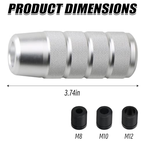 Osilly 3.74 Inch Aluminum Shift Knob with 3 Threaded Adapters, Silver | aluminum alloy construction, ergonomic extended grip, supplied adapters, for manual and select automatic cars, interior parts - color: Silver