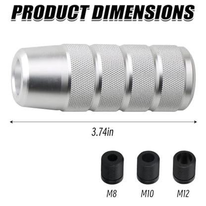 Osilly 3.74 Inch Aluminum Shift Knob with 3 Threaded Adapters, Silver | aluminum alloy construction, ergonomic extended grip, supplied adapters, for manual and select automatic cars, interior parts - color: Silver