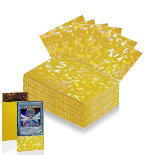 100 Count Yellow Card Sleeves for Trading Cards, Perfect Fit Shiny MTG Card Sleeve, Holographic Card Sleeves Fit for Magic, Photocard, TCG, Baseball/Sports Cards, Yugioh Card, Game Card 66 * 91 mm - color: Yellow
