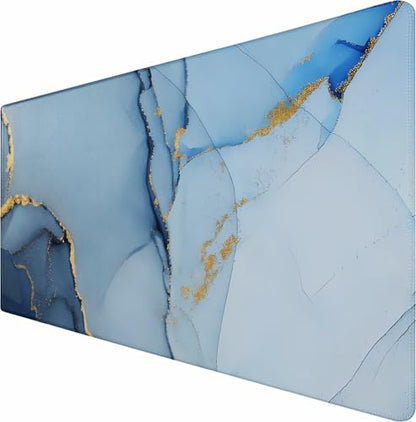 Gaming Mouse Pad, Large Pad with Non-Slip Rubber Base, Waterproof Mousepad with Stitched Edges, XXL Computer Long Keyboard Mouse Mat for Gamer, Office & Home, 31.5" x 15.7", Marble Blue - color: Marble Blue, size: 31.5 inches x 15.7 inches