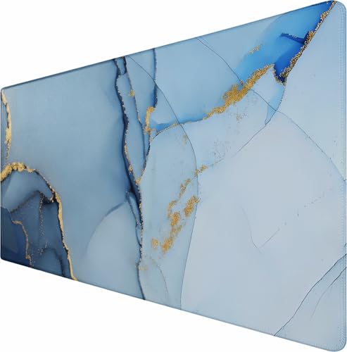 Gaming Mouse Pad, Large Pad with Non-Slip Rubber Base, Waterproof Mousepad with Stitched Edges, XXL Computer Long Keyboard Mouse Mat for Gamer, Office & Home, 31.5" x 15.7", Marble Blue - color: Marble Blue, size: 31.5 inches x 15.7 inches