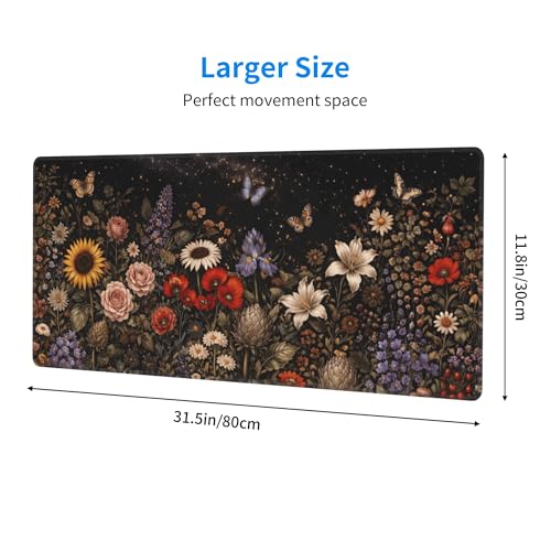 Flowers Gaming Mouse Pad Extended Large Mouse Mat 31.5 X 11.8 Inch Nonslip Rubber Base Long Desk Pad Stitched Edges Mousepad Mice Pad for Office Home Game - color: Flowers