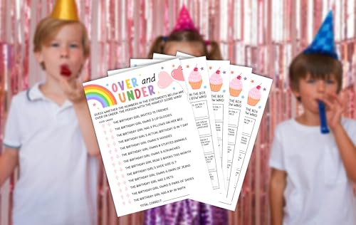 Birthday Party Card Games, Colorful Rainbow Ice Cream Themed Find The Guest Bingo Game Cards, Over And Under Games, Fun Sleepover Party Game For Kids Adults, 02 - color: Colorful Would She Rather