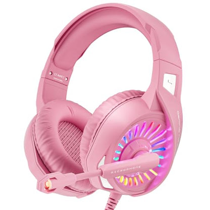 ZIUMIER Wired Pink Gaming Headset for PC, PS5, PS4, Xbox Series X|S | Noise Canceling Microphone, LED RGB Light, 50mm Driver, 3.5mm Audio Jack, Soft Memory Foam, Multi-Platform Headphones - color: Pink