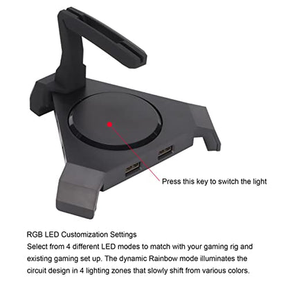 Pro Gaming Mouse Bungee Cable Holder, LED Gaming Mouse Bungee Cord Holder with 4-Port USB Hub Improved Accuracy for Competitive Games