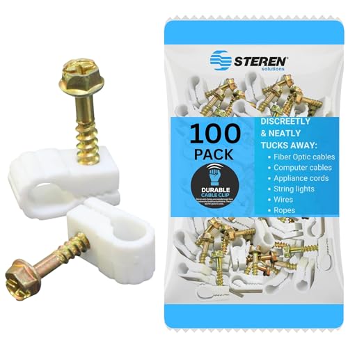 STEREN Coaxial Cable Clips - Cable Holder - Wire Clips - Siding Clips for Hanging - Cord Holder for Desk - Cable Clamps (White, 100 Count - Mini Screw) - color: White, size: 100 Count - Mini Single Cable