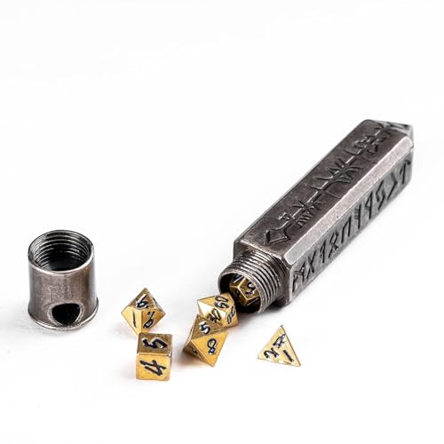 Mini Dice Set with Rune Keychain Case,7PCS Polyhedral Metal Dice Set for DND Role Playing Games(Silver/Gold Blue) - color: Silver/Gold Blue