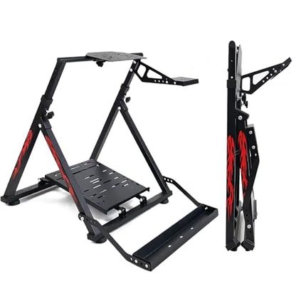 Qvwzd Racing Wheel Stand Foldable Height Adjustable Steering Wheel Stand Portable Racing Simulator Cockpit Metal Frame Universal Fit for Logitech G29 G920 G923 G27 G25 Thrustmaster T300RS T248 T150 T500 Xbox PS4 PS5 PC Square Tube Stand With Chair Slot