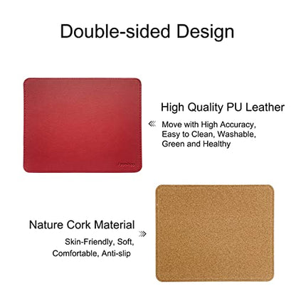 Leather Mouse Pad - Wood Mouse Pad, Double Side Mouse Pad with Stitched Edge, Waterproof Ultra Thin Mouse Pad for Computers, Laptop, Office & Home, 10.2 x 8.3 Inch, 1 Pack (Burgundy) - color: Burgundy