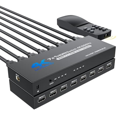 BolAAzuL 7 Port HDMI Switch 7 in 1 Out 4K@60Hz HDMI Selector Box w/Power | Hub HDMI Switcher 7x1 HDMI Port Expander 7-Way Support 3D HDCP2.2 HDR for NS PS5 Xbox Series X HDTV PC Roku Fire Stick
