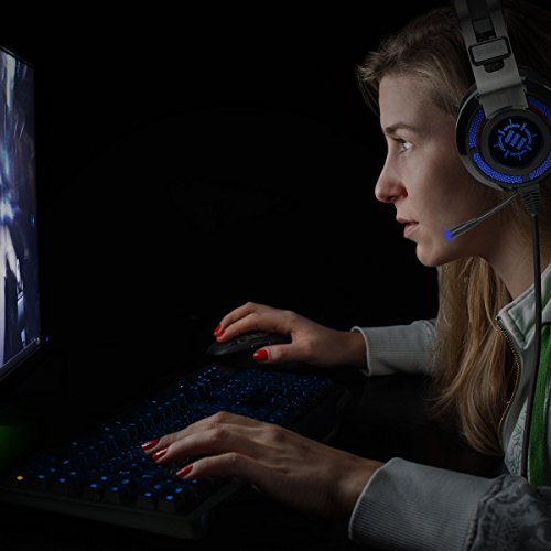 ENHANCE Scoria USB Gaming Headset with Noise Cancelling Mic, 7.1 Surround Sound, Bass Vibration, LED Lighting & In-Line Controls - Gaming Headphones for PC, Laptop, PS5, PS4 - TeamSpeak Certified