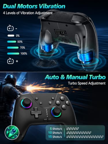 aghi Switch 2 Pro Controller with Hall Effect Joysticks and One Key Wake Up | Wireless Game Controller for Switch 2/Switch/Lite/OLED, with Turbo, Dual Vibrations, Loop Macro, 6-Axis Gyro, 800mAh, Black - color: Black