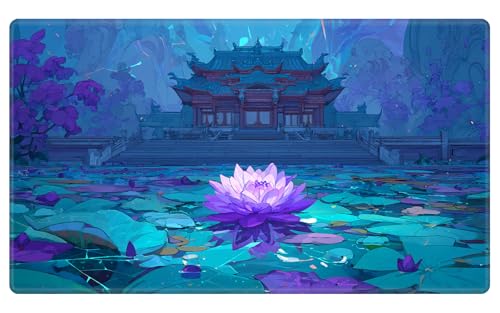 Card Playmat 24" x 14" TCG Game Mat for MTG and Other Card Games, Premium Stitched Card Gameplay Mat with Non-Slip Rubber Backing Board Games Desk Duel Mats, Eastern Temple Purple Lotus - color: Eastern Temple Purple Lotus, size: 24"X14" Without Zones