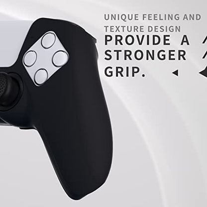 PlayVital Upgraded Pure Series Dockable Anti-Slip Silicone Cover Skin for ps5 Controller, Soft Rubber Grip Case for ps5 Wireless Controller Fits with Charging Station with 6 Thumb Grip Caps - Black - color: Black Upgraded