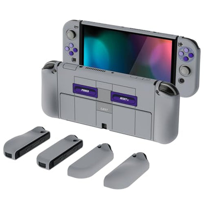 PlayVital AlterGrips Protective Slim Case for Nintendo Switch OLED, Ergonomic Grip Cover for Joycon, Dockable Hard Shell for Switch OLED w/Thumb Grip Caps & Button Caps - color: Classics SNES Style