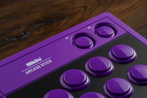 8BitDo Arcade Stick for Switch 2, Switch and Windows PC, Purple | Bluetooth, 2.4G Adapter and Wired USB-C, Dynamic Button Layout, Macro Buttons, Turbo Functionality, Tempered Glass Faceplate