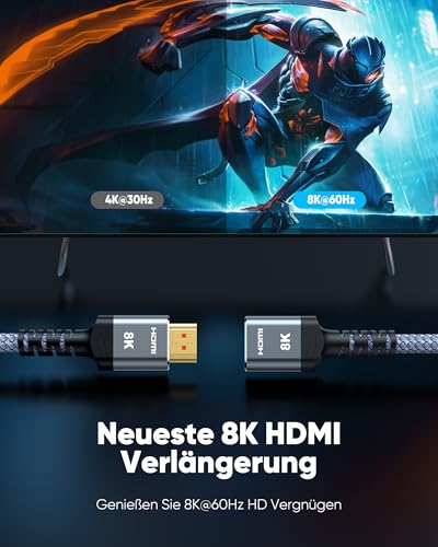 Highwings 8K 4K HDMI Extender Cable, Short HDMI Extension Cable 2.1 4K@30Hz/ 60Hz/ 120Hz, Ultra high Speed HDMI Adapter Male to Female Compatible with PS5 Roku Stick Blu Ray Player HDTV Laptop 6.6FT - color: Grey, size: 6.6 feet, style: 8k 1pack
