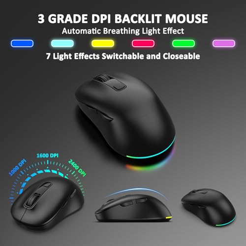 Wireless Keyboard and Mouse Combo, 9 Backlit Effects, 4000mAh Rechargeable Backlit Keyboard with Wrist Rest, 6 Button Mouse, 2.4G Full Size Quiet Keyboard Set for Computer, PC, Laptop, Mac, Windows