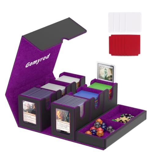 Gomyrod Card Deck Box with 4 Commander Display & Dice Tray (Black & Purple) | 7 In 1 MTG Commander Deck Box, Fits 240+ Toploader Cards, Removable Deck Case, Compatible for Magic/TCG/Sports/Baseball Cards - color: Black & Puple