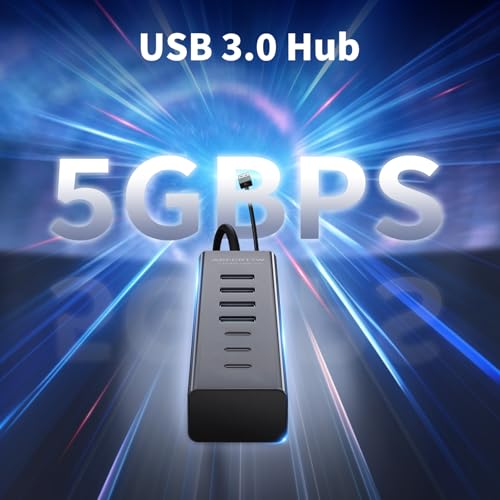 6Ft 7-Port USB Hub 3.0 for Desktop, 4 USB-A & 3 USB-C Ports Aluminium 5Gbps USB Extender Hub, USB Splitter, USB Hub Long Cable for Desktop, PC, Flash Drive, Mobile HDD SSD, Windows/XPS - size: 6Ft