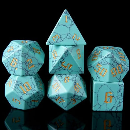 Blue Turquoise Crystal DND Dice Set 7 PCS Gemstone Suitable for Dungeons and Dragons for Polyhedral Dice for D & DRPG Games (Blue Turquoise - color: Blue Turquoise
