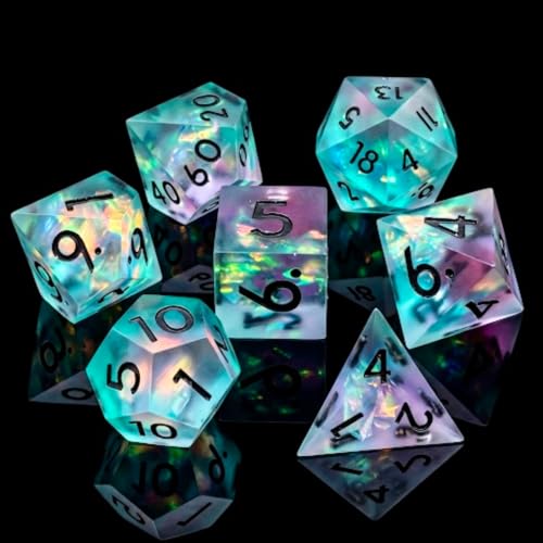 Mini DND Dice Set Tiny Dice 7Pcs Handmade Sharp Edge Accessories Dice for Dungeons and Dragons, Polyhedral Resin Dice - color: Mini--green Pink