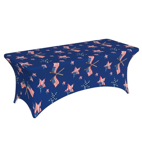 Famame Memorial Day American Flag 4th of July Rectangular Fitted Tablecloth- 6Ft Stretch Spandex Table Covers Patio Design Tablecloths for Wedding Banquet Party (72Lx30Wx30H) - color: American Flag Stars, size: 3" x 1" (Rectangular)