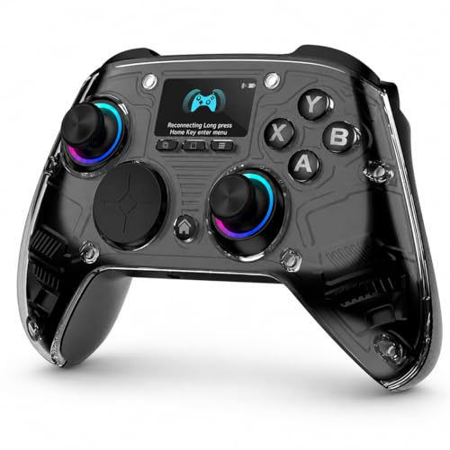 AOC PC Controller with Interactive Screen, Hall Effect Sticks & Triggers | for PC/Switch/Switch 2/PS4/iOS/Android/Steam Deck, BT/2.4G/Wired, Screen Setup,No-Drift Hall Joysticks, Macro,RGB, Up to 18H - color: Black