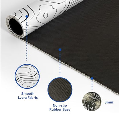 Topographic Contour Gaming Mouse Pad White Large Mouse Pad for Keyboard and Mousepad Desk Mat with 3mm Non-Slip Base and Stitched Edge for Gaming and Office Computer Mat Protector Mat 31.5x11.8 Inch - color: White Topographic Contour