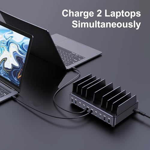 chipofy 500W Charging Station for Multiple Devices with Stand | 10-Port Multi USB C Fast Charger, with Organizer Stand, for MacBook Laptop, iPad, iPhone 17 16 Pro Max, Galaxy S25/S24