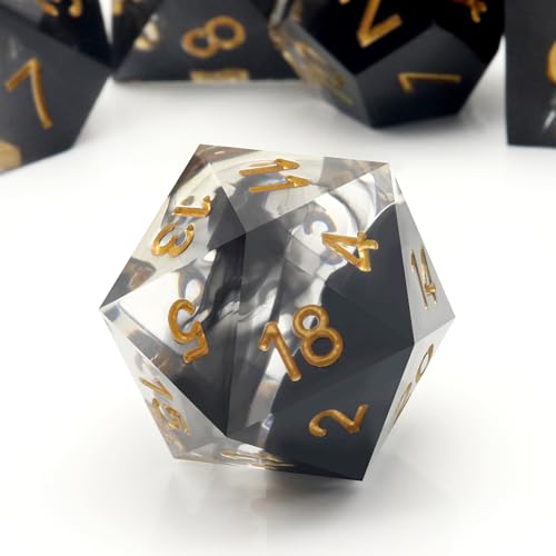 Haxtec Sharp Edge DND Dice Set, Black Swirls Resin Polyhedral RPG Dice | Dark Soul D&D for Role Playing Games, Compatible with Dungeons and Dragons, Handmade 7-Die with Metal Case, TTRPG Gifts - color: Black