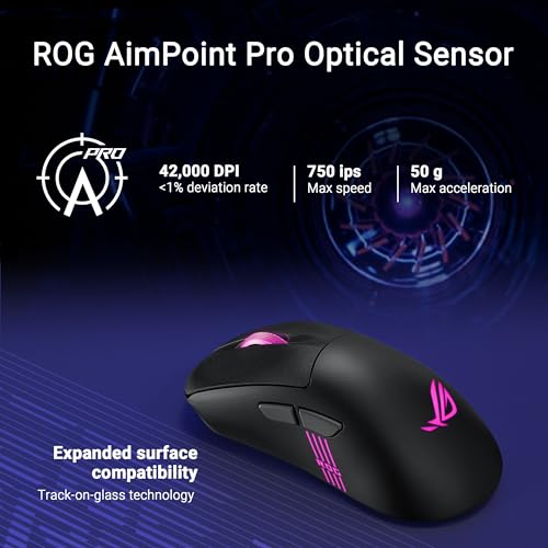 ASUS ROG Keris II Origin Wireless Gaming Mouse – Right-Handed Ergonomic, 65g, Tri-Mode Connectivity, 42K DPI, up to 127Hr Battery, Web-Based Configuration, PC/Mac Support - Black - color: Black, style: Keris II Origin
