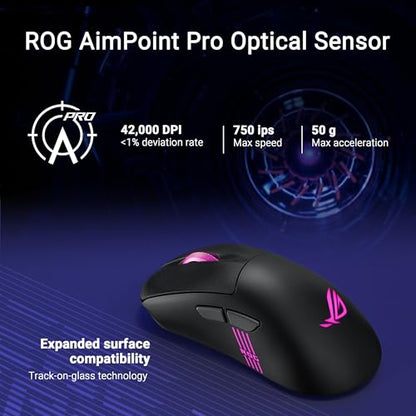 ASUS ROG Keris II Origin Wireless Gaming Mouse – Right-Handed Ergonomic, 65g, Tri-Mode Connectivity, 42K DPI, up to 127Hr Battery, Web-Based Configuration, PC/Mac Support - Black - color: Black, style: Keris II Origin